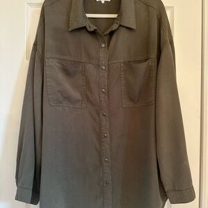 Risen Los Angeles Olive Green Oversized Tencel Shirt Womens 2XL Button Up Blouse